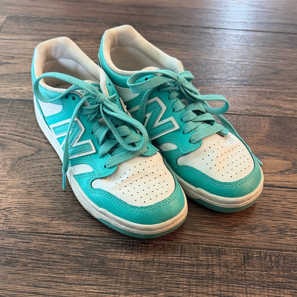 New Balance 480 Youth Teal & White Casual Lace-Up Sneakers